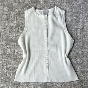C/MEO Collective White Ribbed Button-Front Tank Top